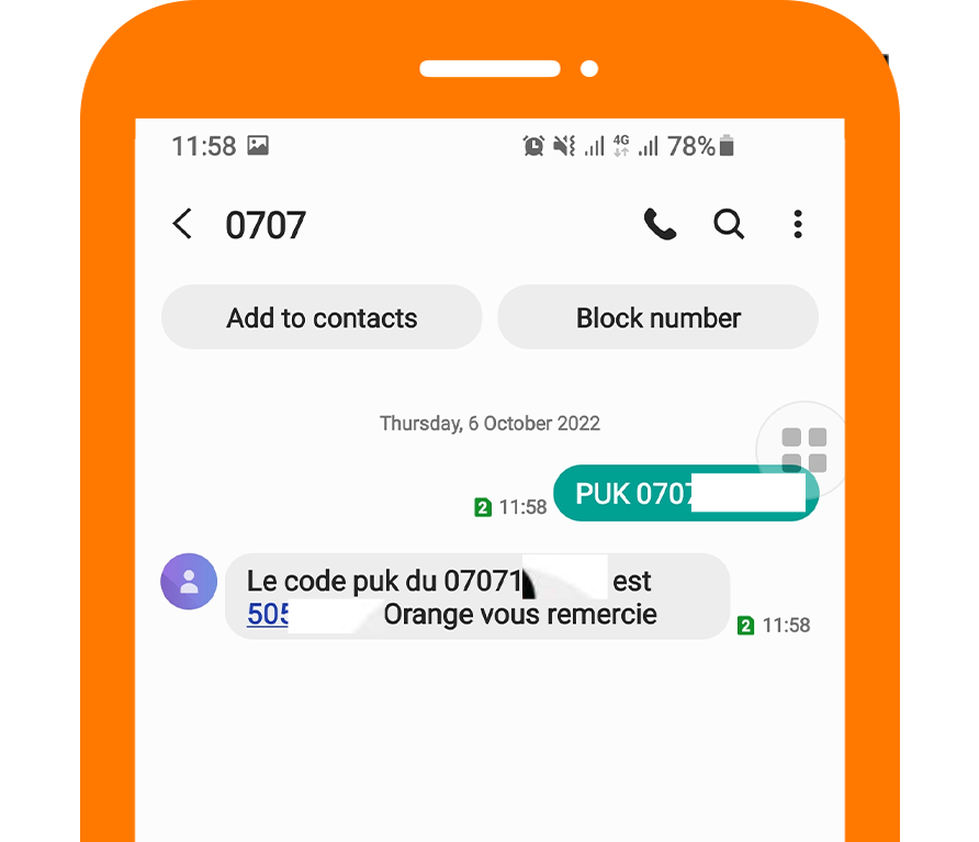 comment recuperer un code puk orange
