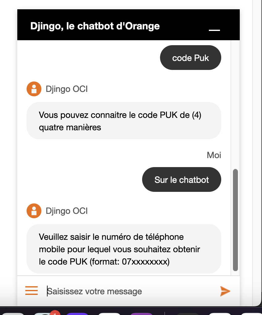 code puk sur le chatbot