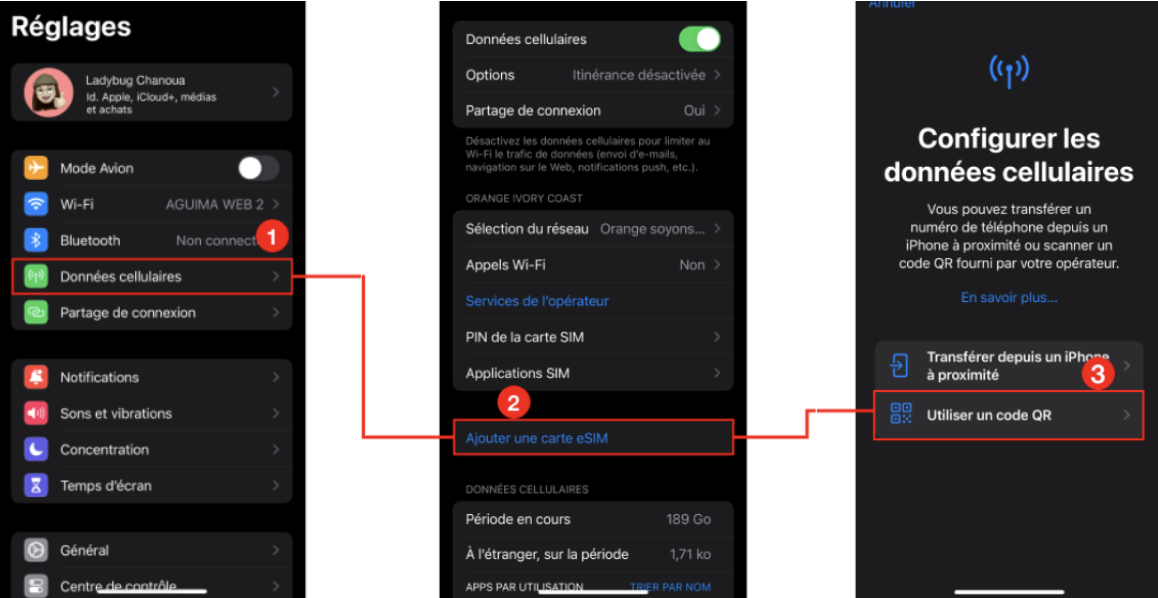 Étapes d'activation de la eSIM sur iOS